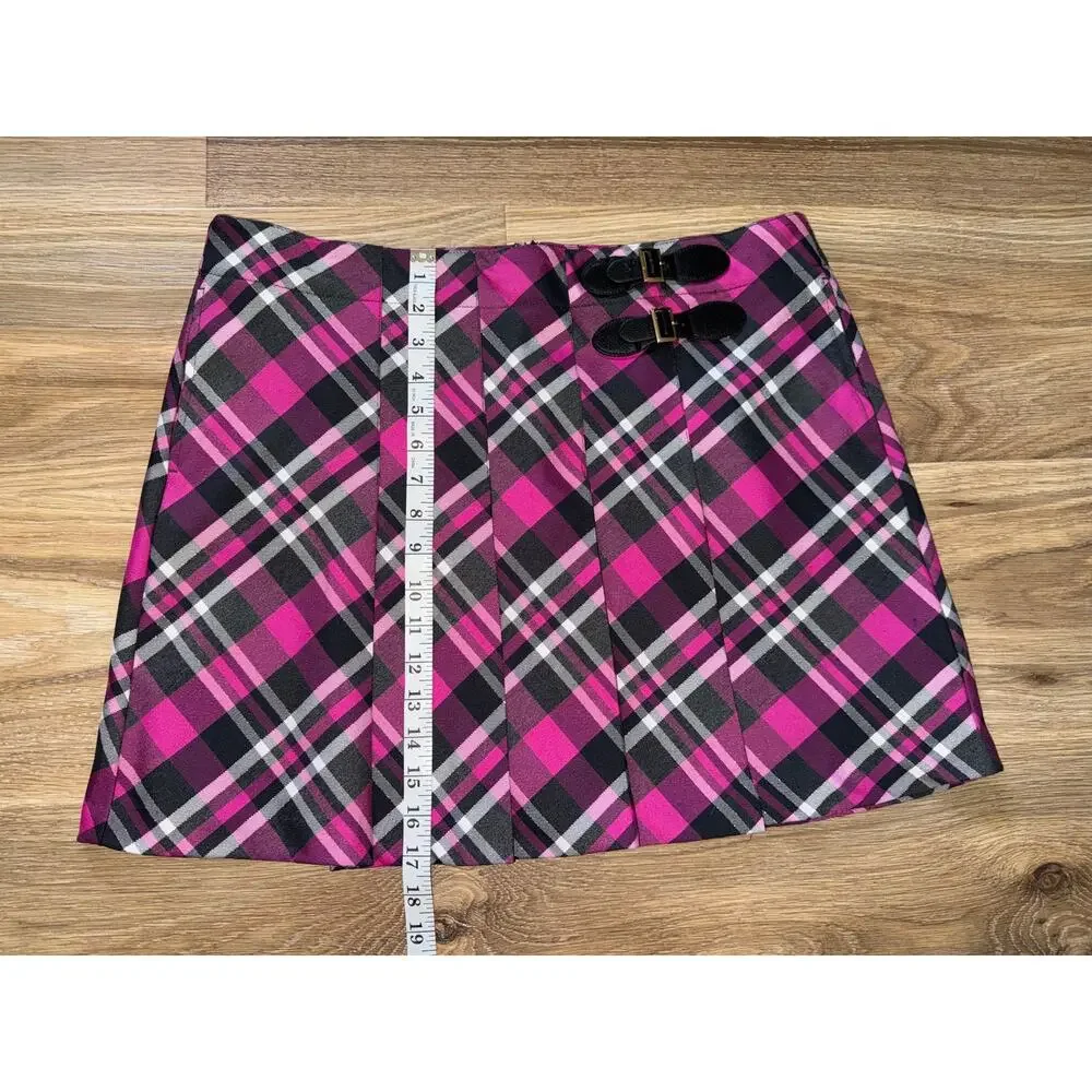 Lady Hagen Pink/Black Plaid Pleated Golf Skort with Buckle - size 12 - OD